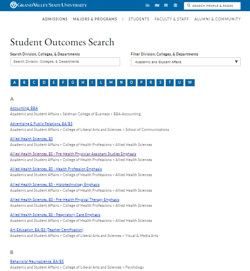 Student Outcomes Search